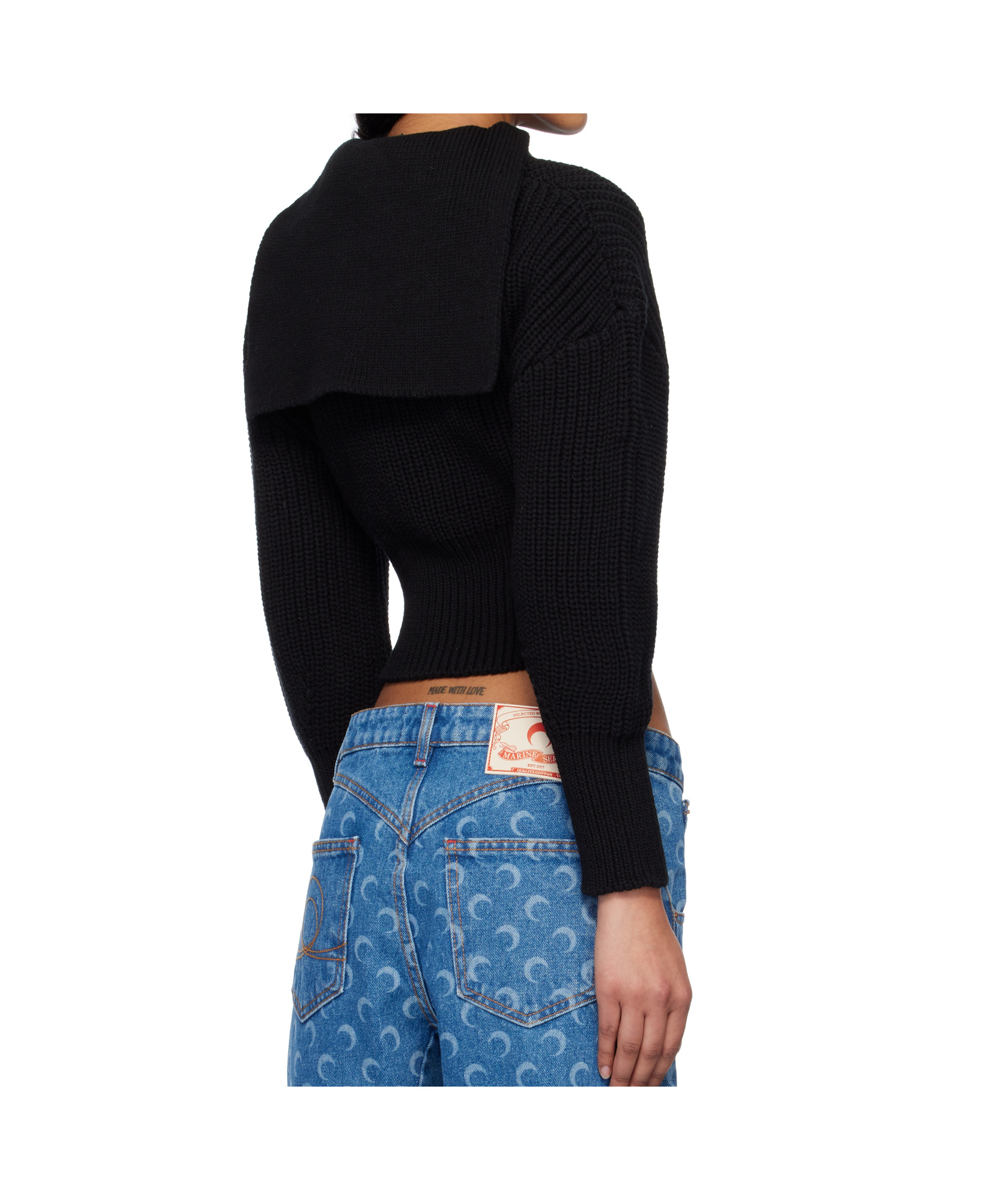 Marine Serre Half Cardigan Knit Sailor Sweater In Black