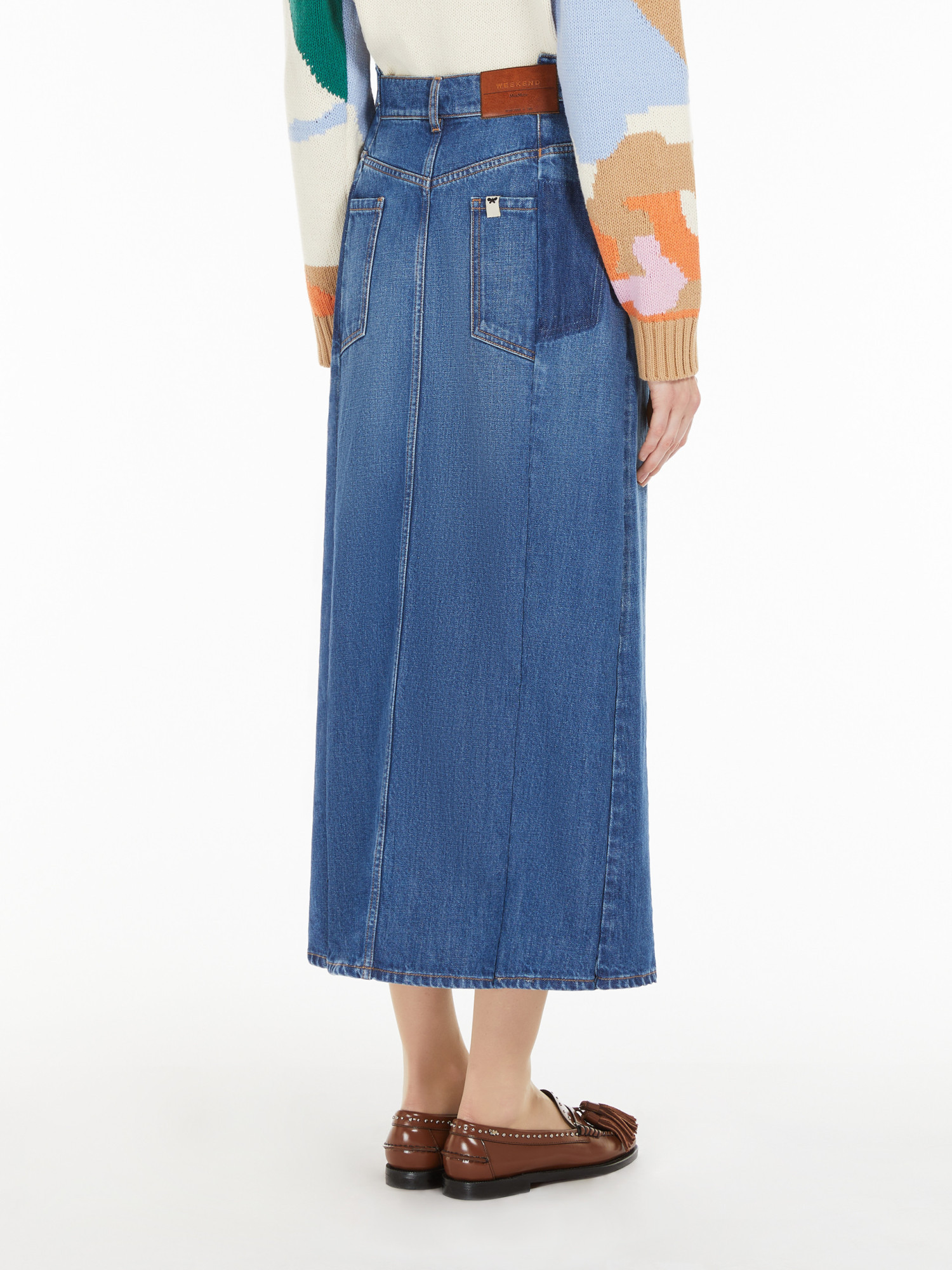 Weekend Max Mara Gesso Front Slit Denim Skirt In Blue
