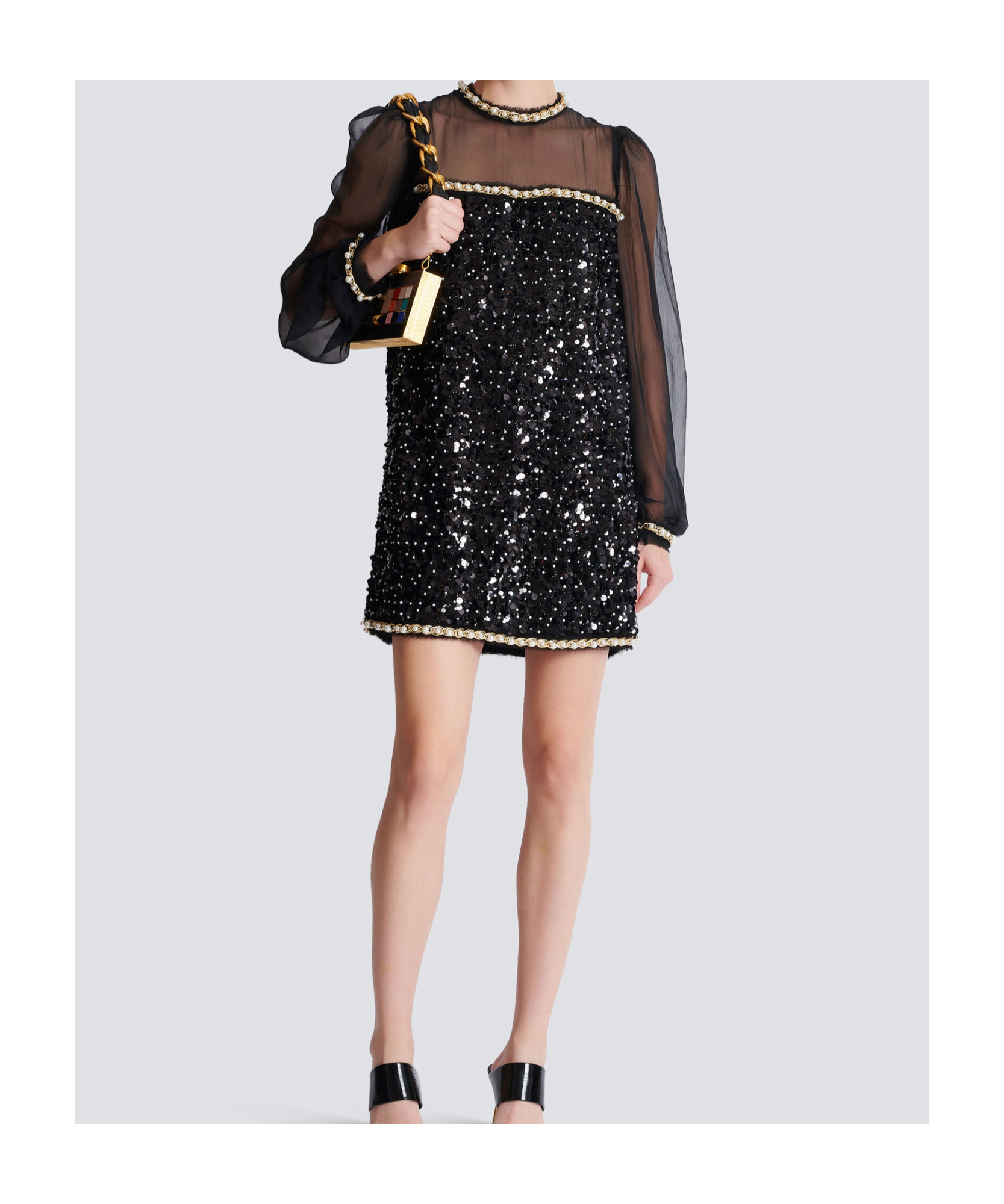 BALMAIN CHIFFON AND BEADED SEQUIN DRESS