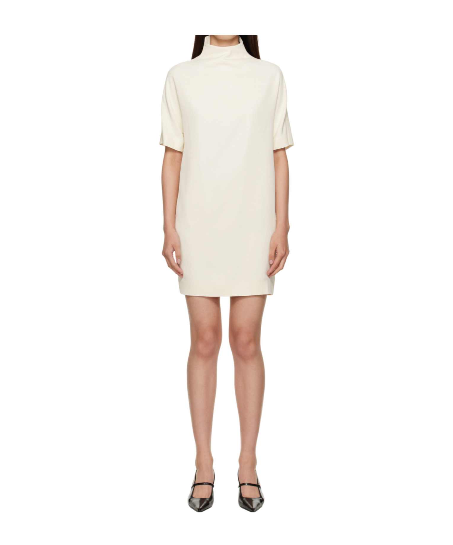 Loulou De Saison Elton Mock-neck Short-sleeve Dress In White