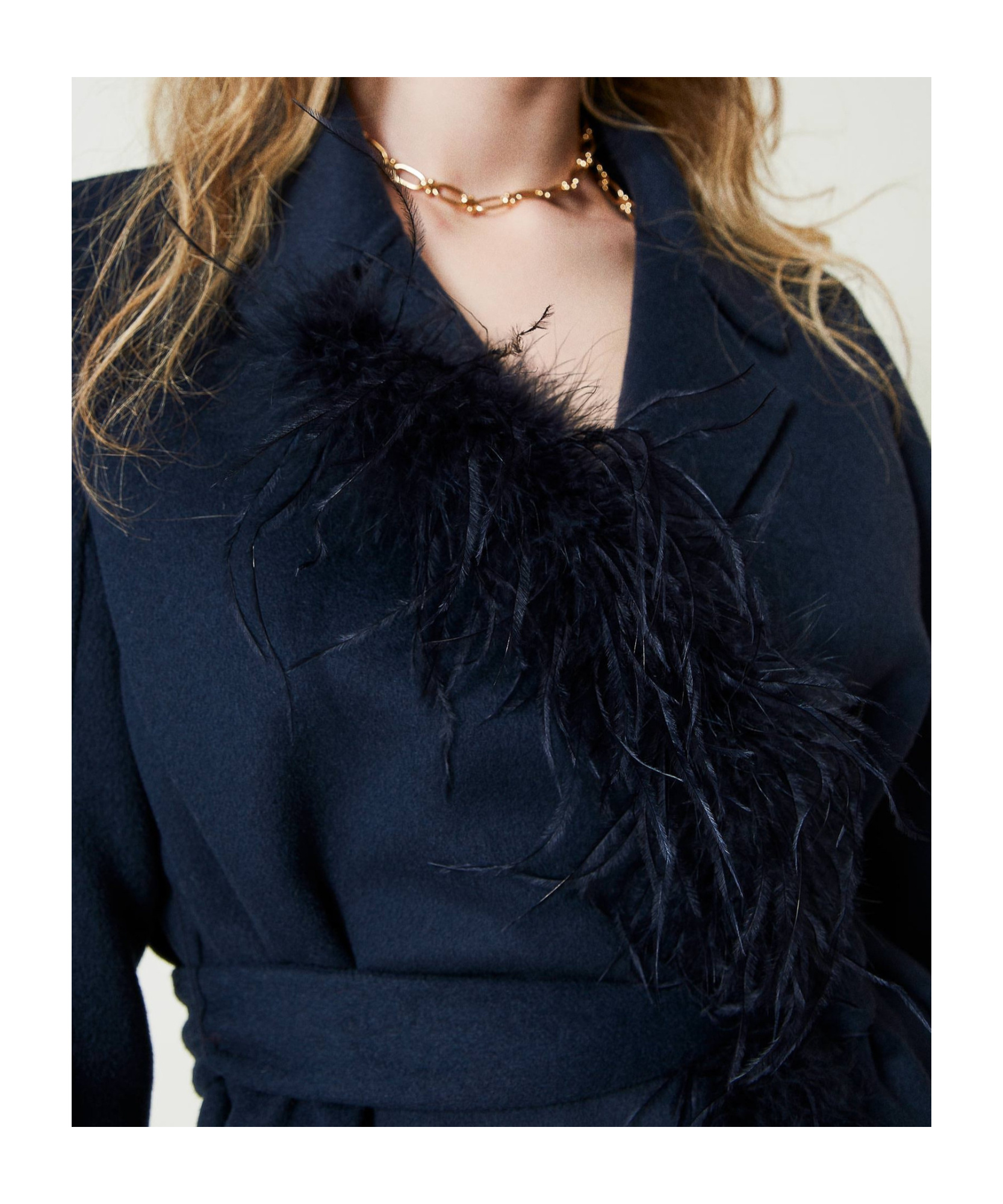 TWINSET FEATHER-TRIM BELTED COAT