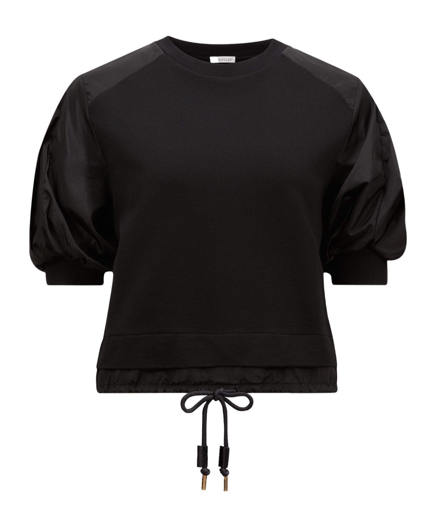 Moncler Cotton And Nylon T-shirt With Puffed Sleeves In Black