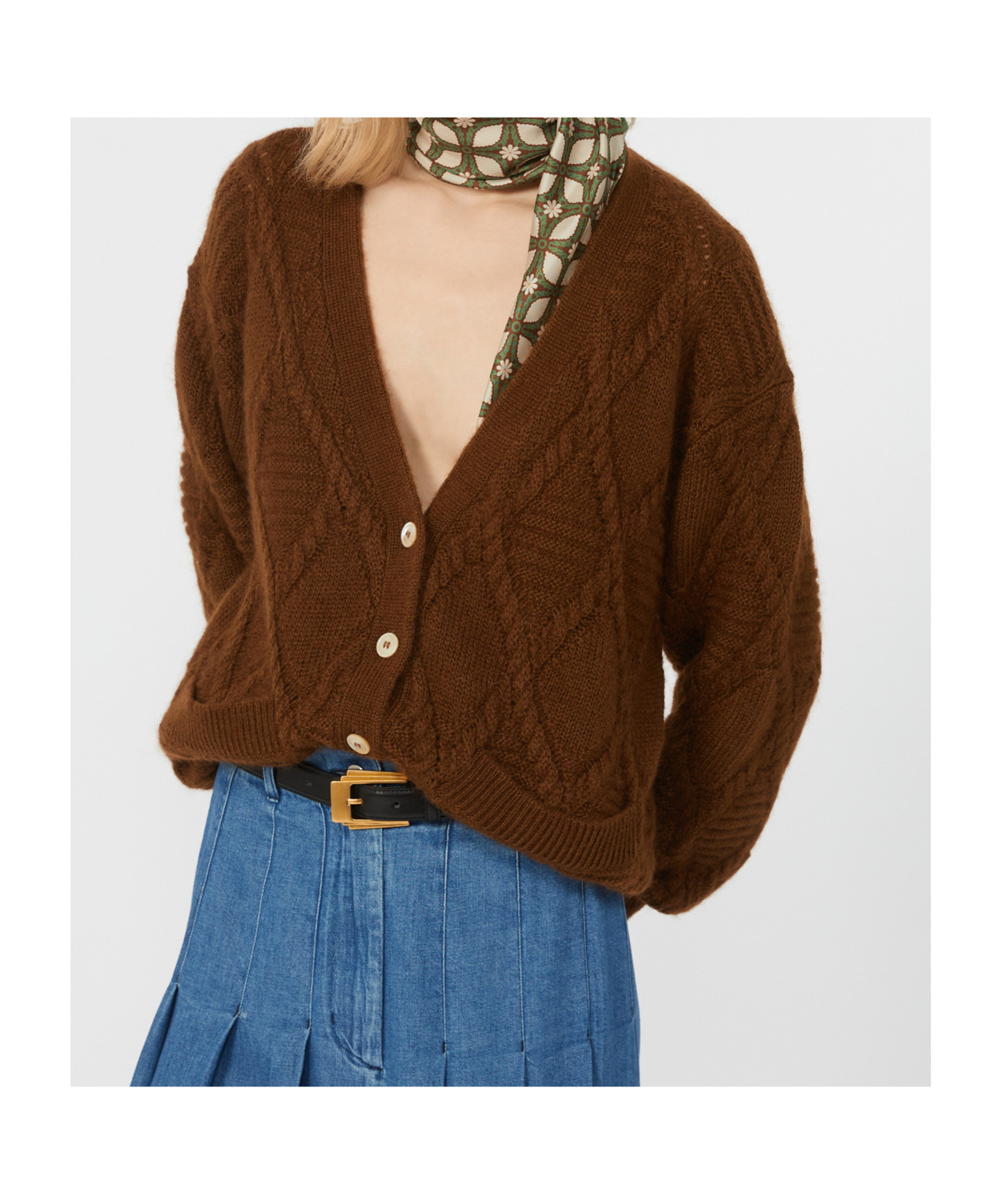 Weekend Max Mara Diamond-pattern Cable-knit Cardigan In Brown