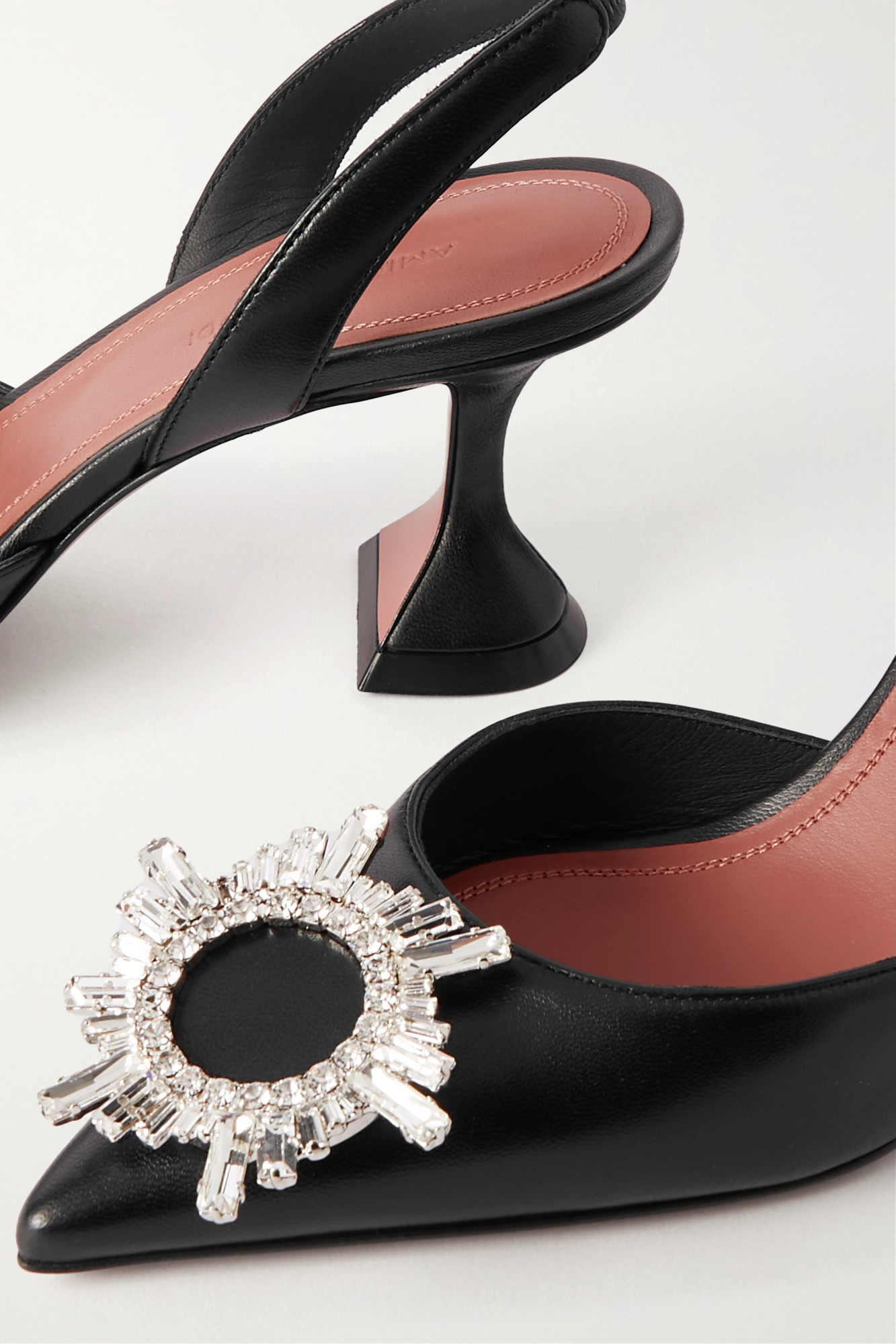 Amina Muaddi Leather Slingback Pumps Featuring Sculptural Heel In Black
