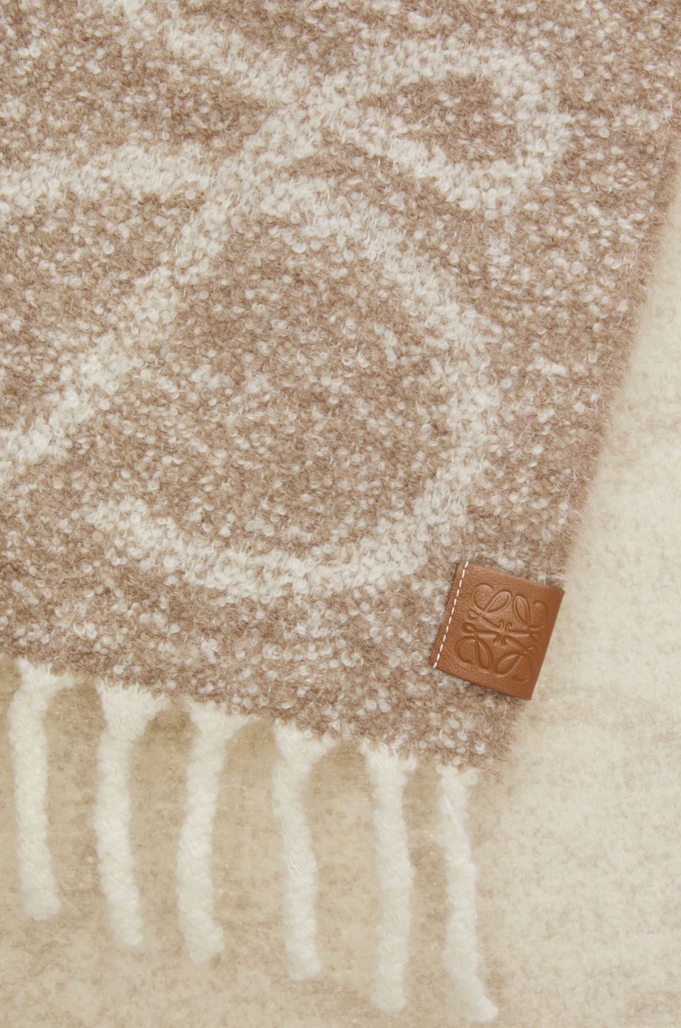 Loewe Anagram Fringed Scarf In Nude