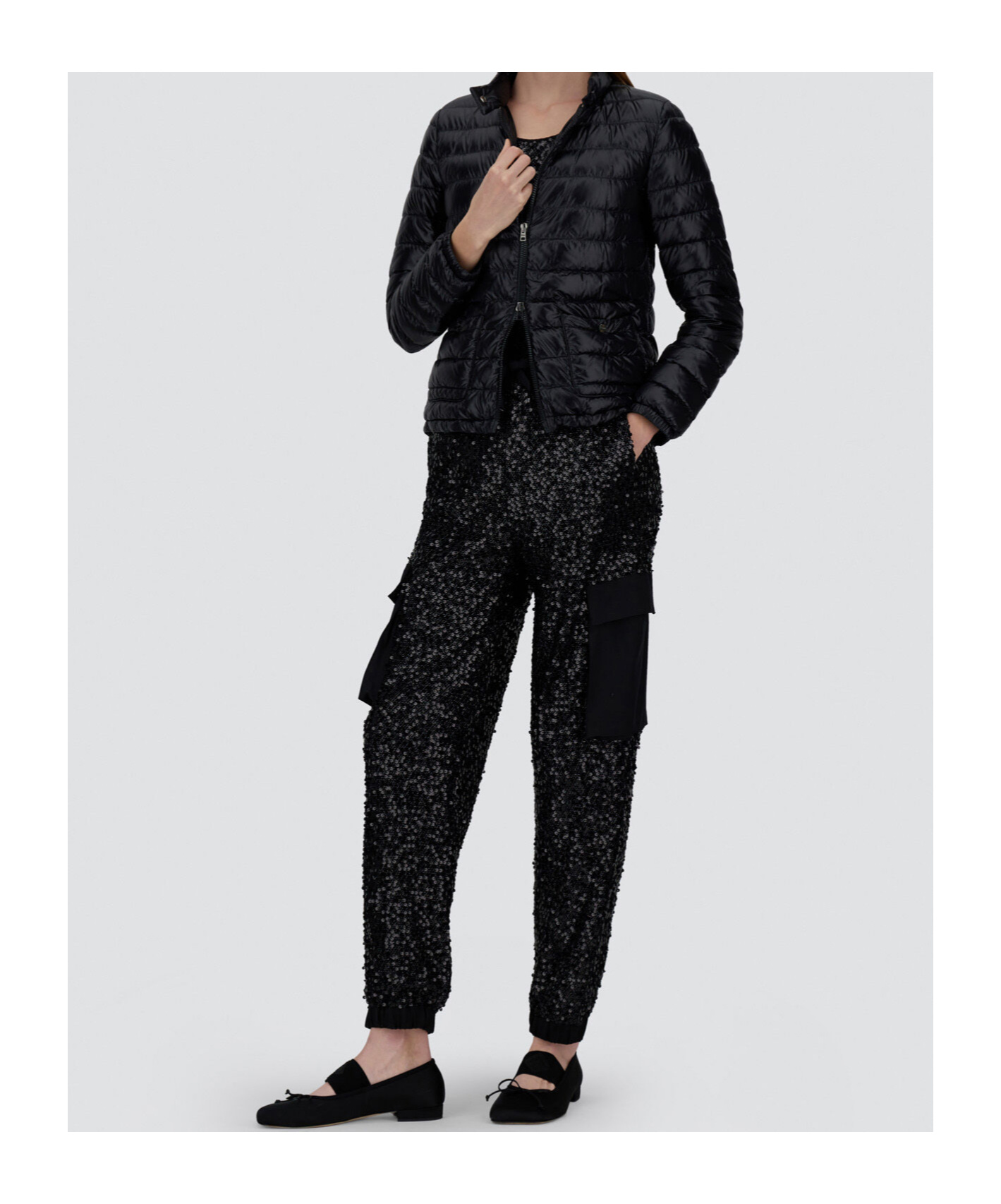 Herno Women Black Quilted Down Jacket With Raised Collar And Front Pockets In Tech Fabric Woman In Black