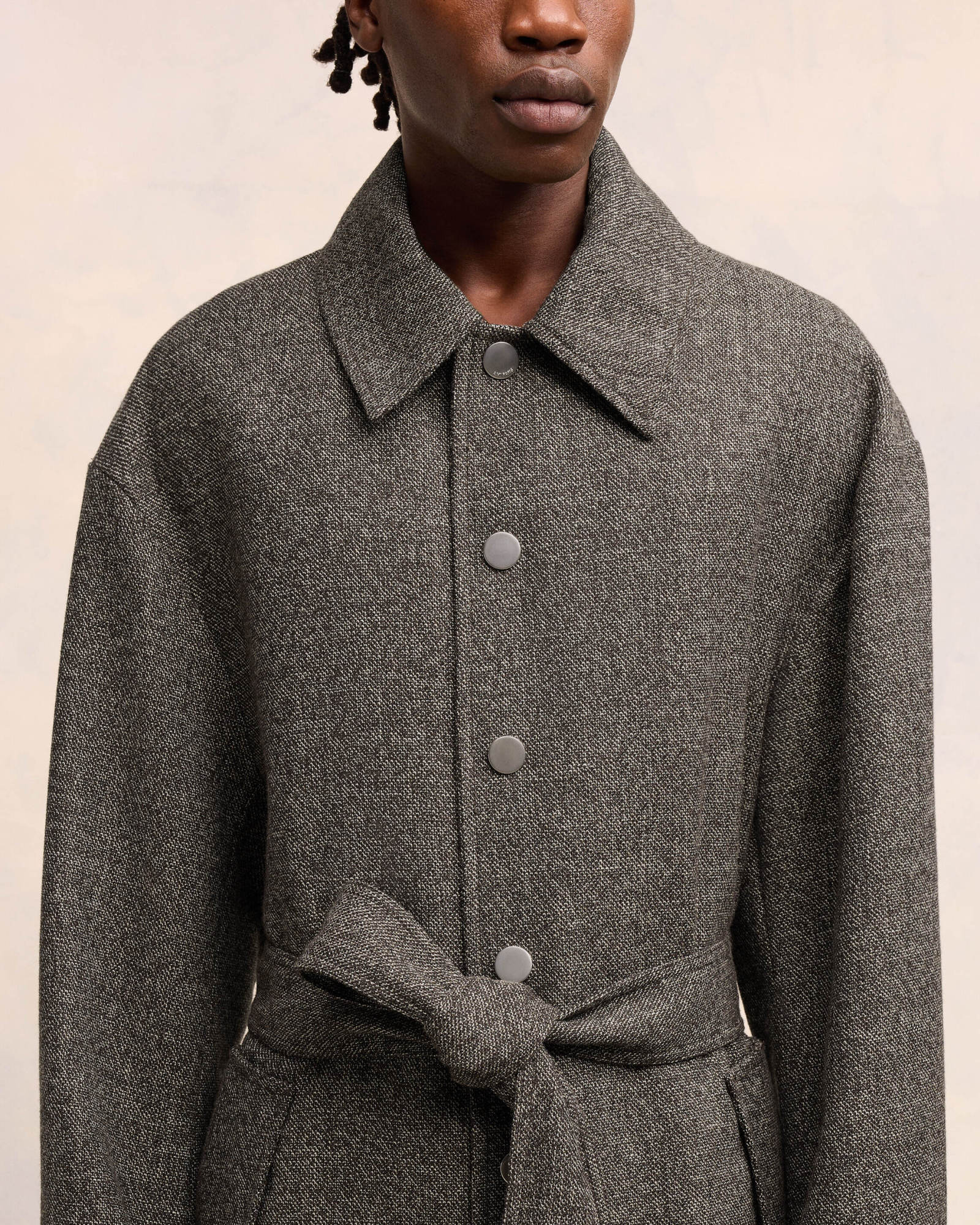 Ami Alexandre Mattiussi Wool-cotton Blended Large-profile Belted Coat In Black