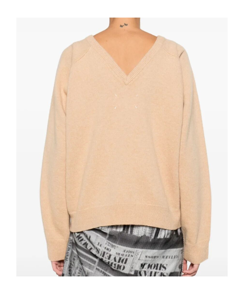 Maison Margiela V Back Neckline Wool Jumper Clothing In Nude