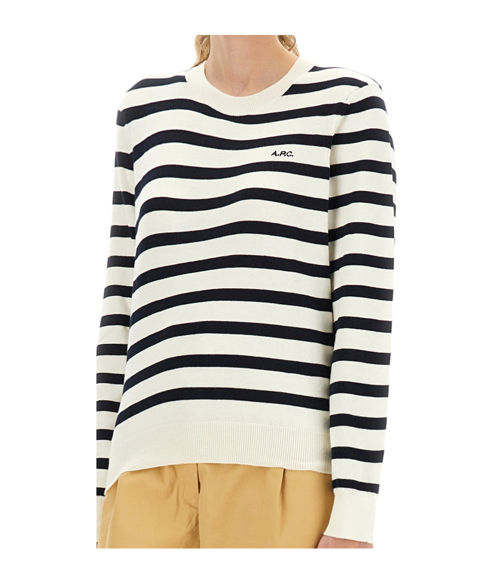 Apc A.p.c. Striped Sweater With Logo In Multi