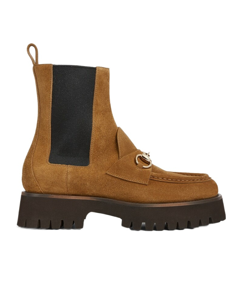 Gucci Horsebit Suede Chelsea Boots In Brown