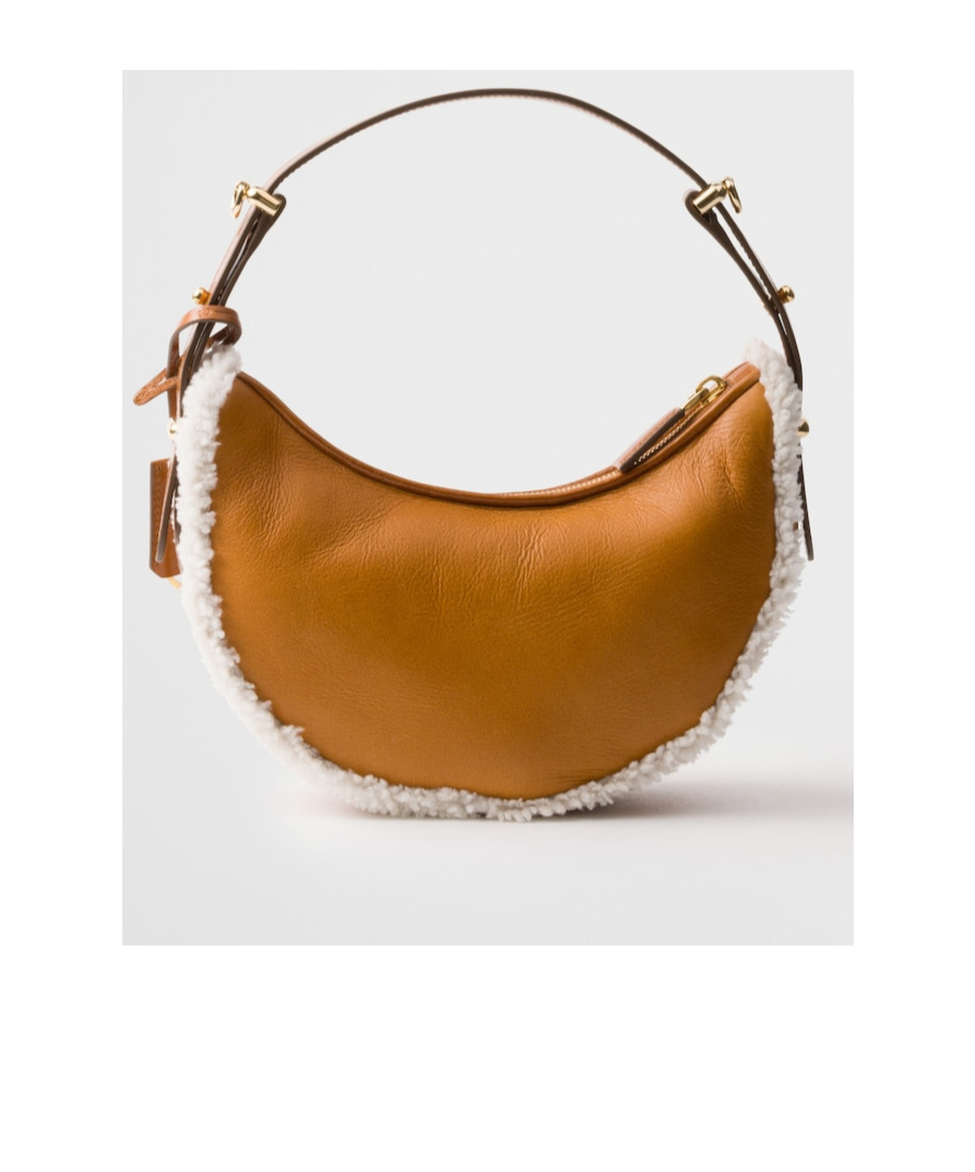Prada Small Shearling Shoulder Bag In Brown