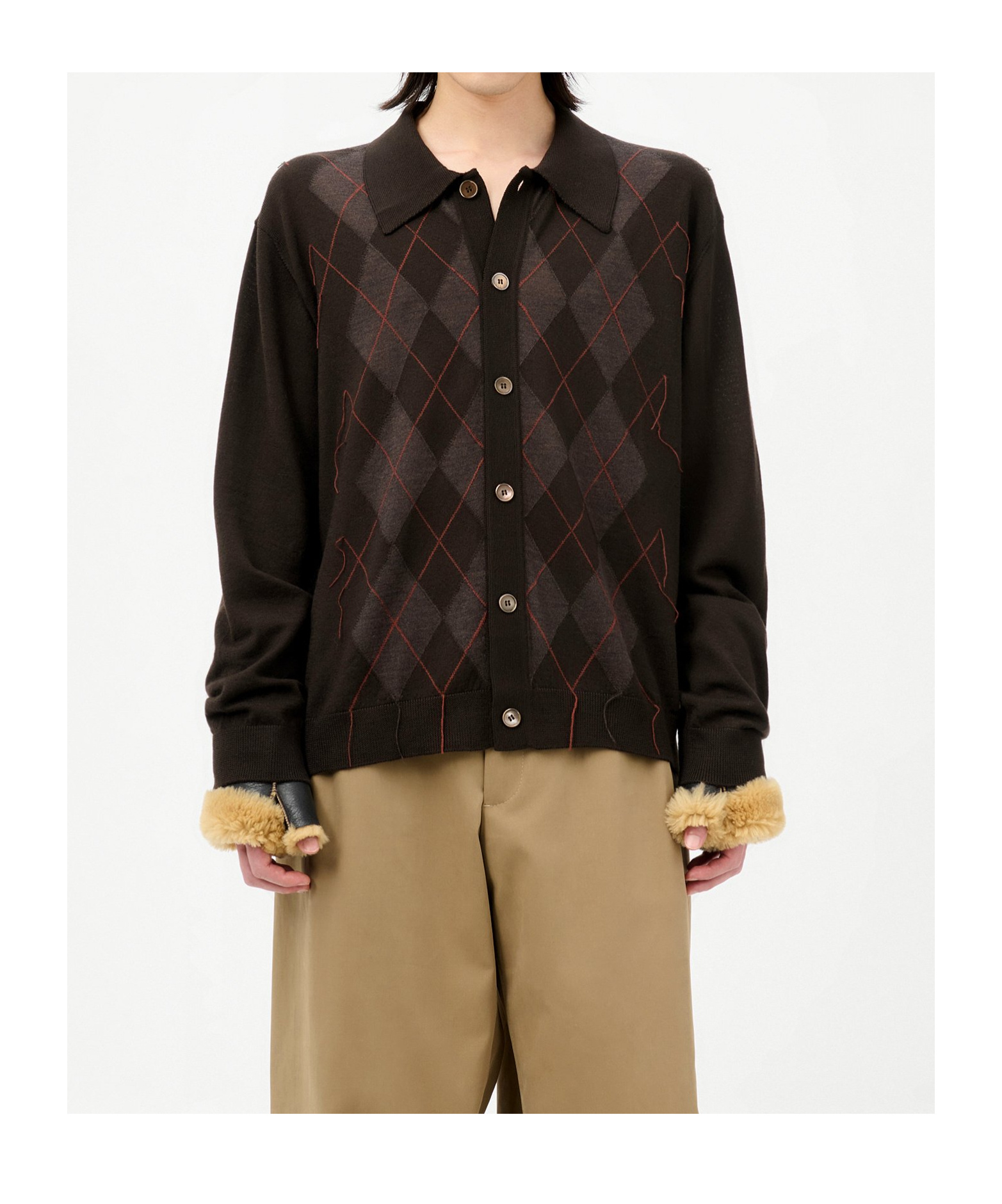 Our Legacy Mens Pub Argyle Evening Diamond-stitch Wool Polo Shirt In Brown