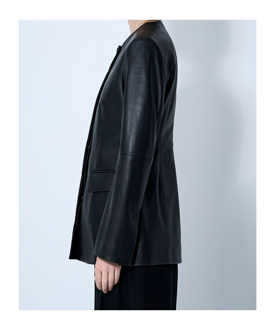 Totême Collarless Leather Jacket