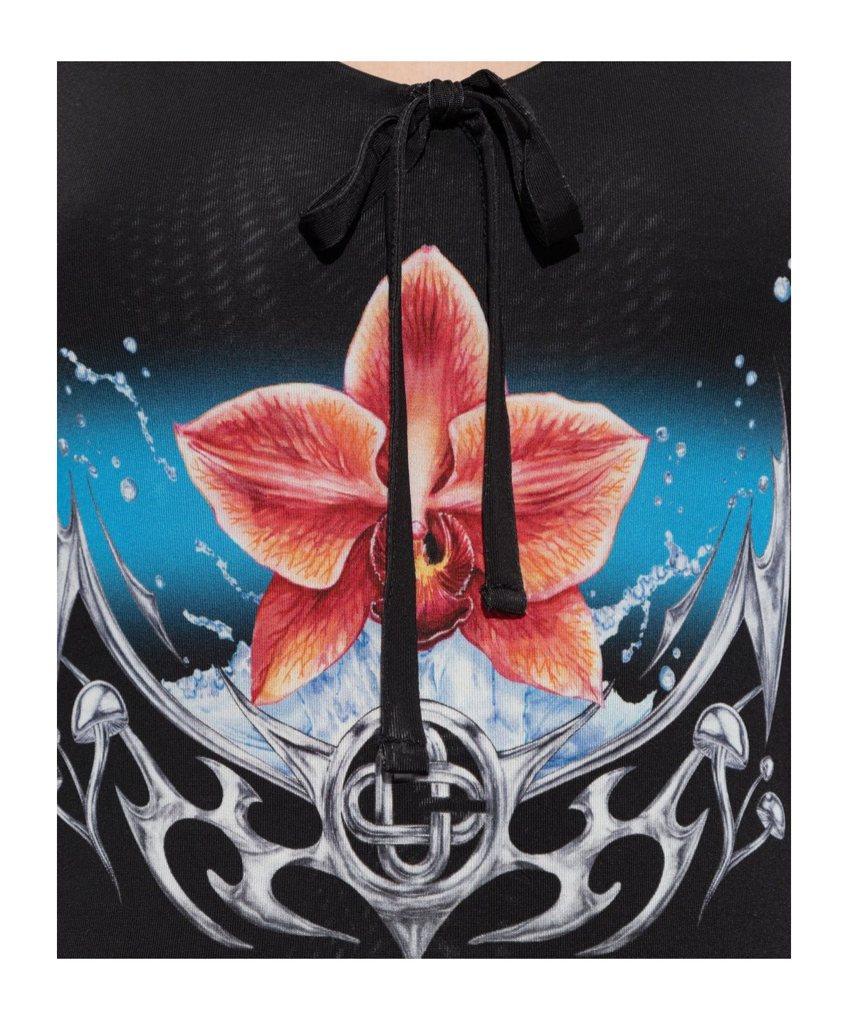 Casablanca Floral Print Midi Dress With Tie Detail In Black