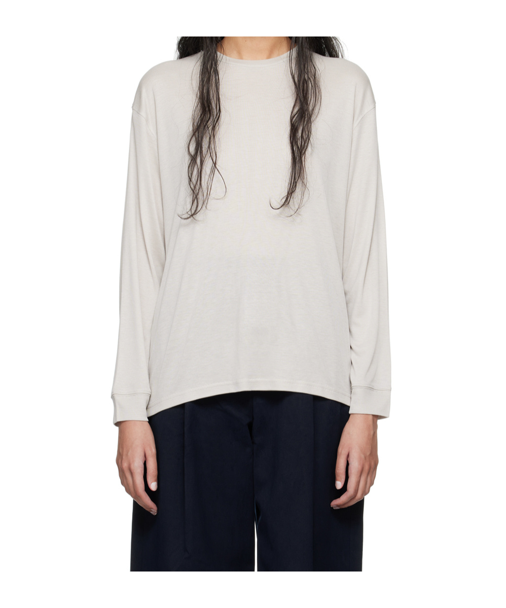 Studio Nicholson Round Collar And Long-sleeved T-shirt In Gray