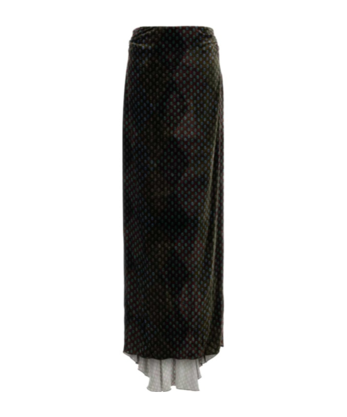 Dries Van Noten Printed Velvet Salix Skirt In Burgundy