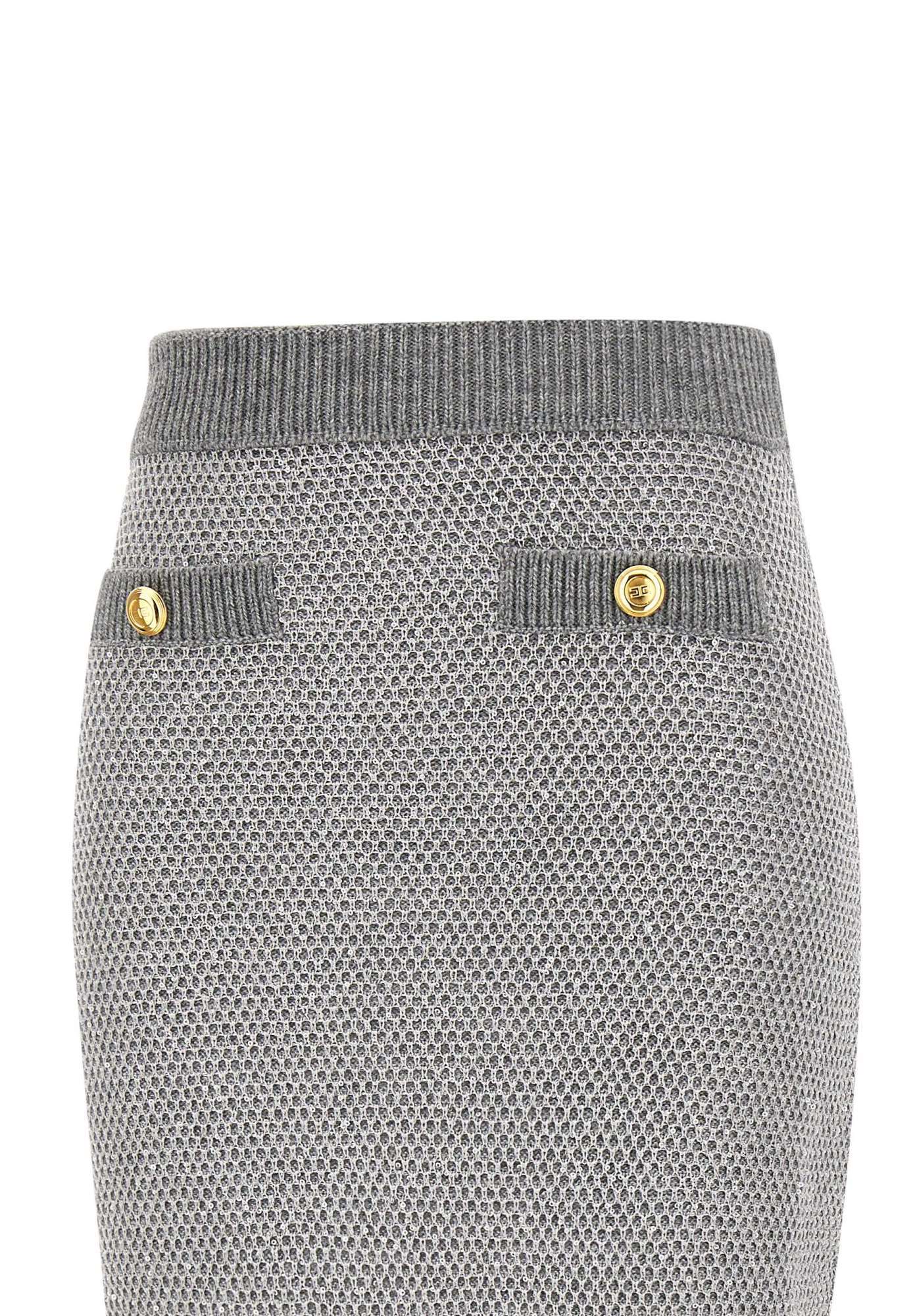 Elisabetta Franchi Short Knitted Skirt With Sequins In Gray