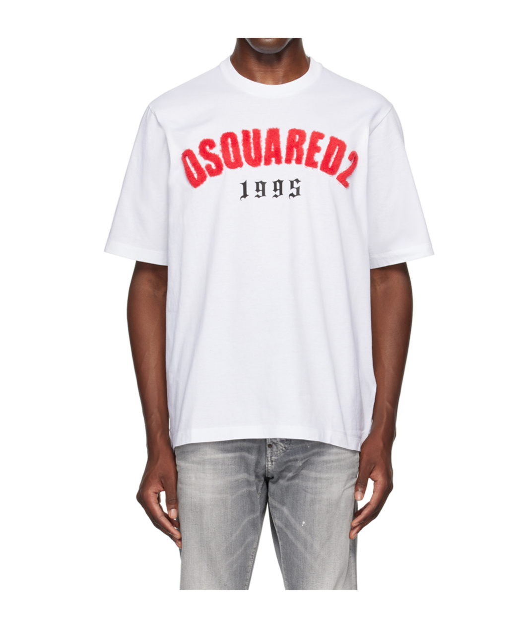 Dsquared2 Crew Neck D2 Sherpa T-shirt With Logo Patch In White