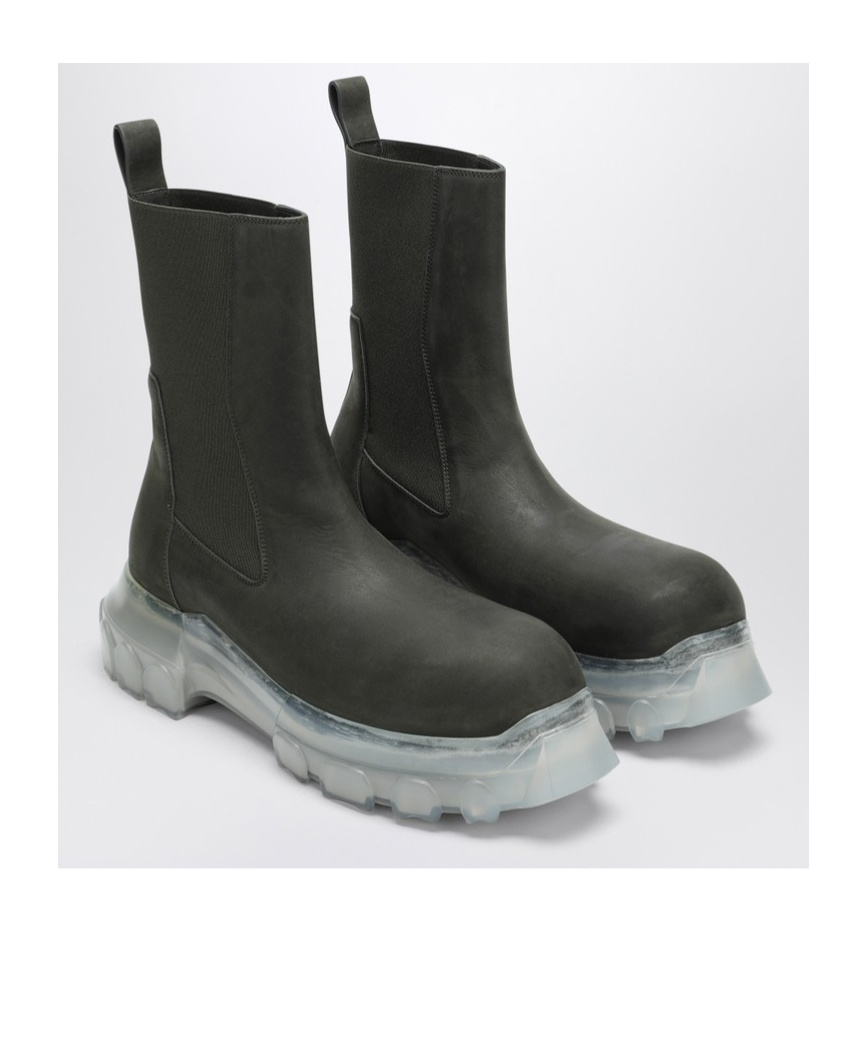 Rick Owens Dark Green Tractor Ankle Boots With Elastic Gussets In Black