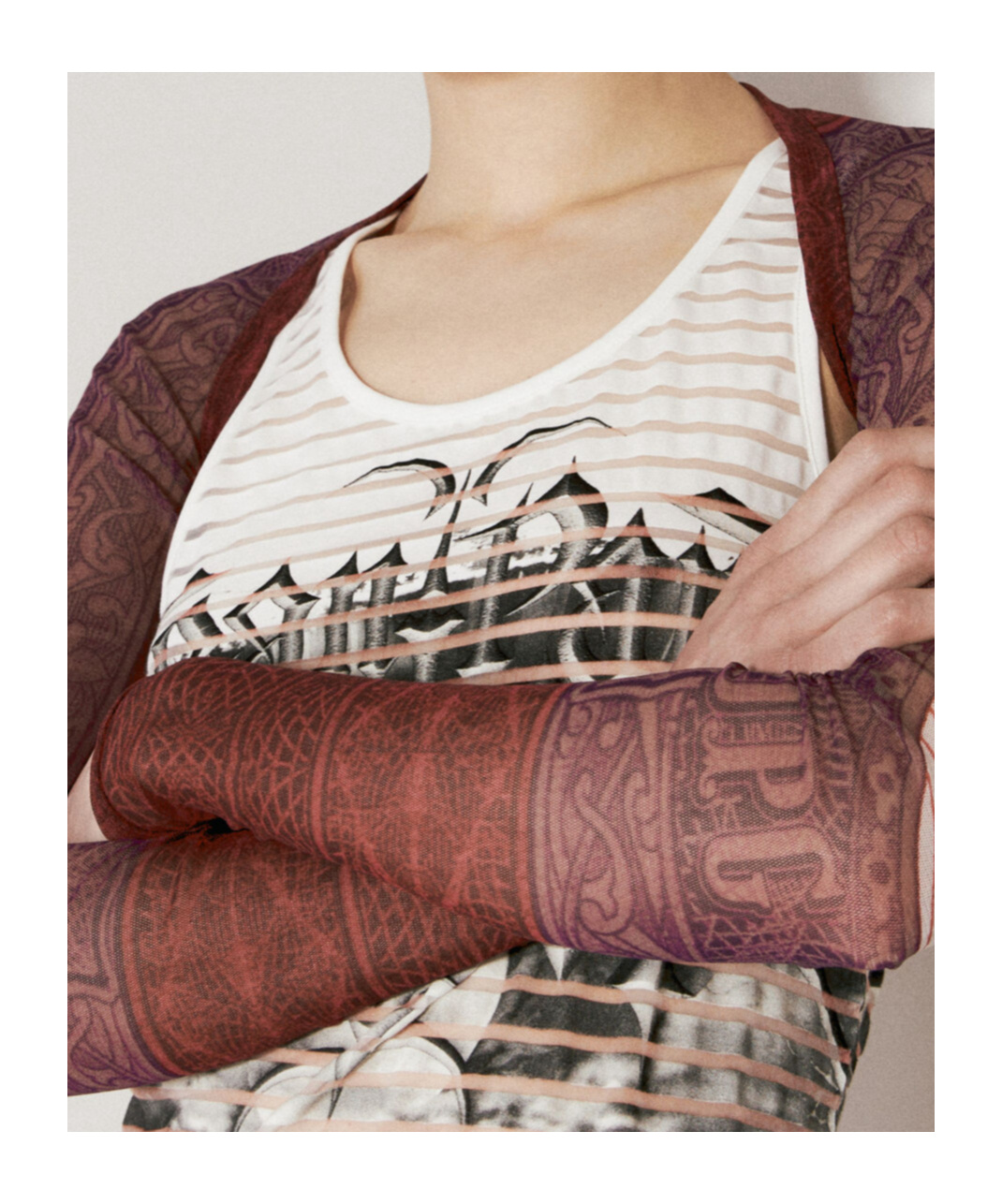 Jean Paul Gaultier Cartouche Mesh Long Sleeve Shawl In Nude