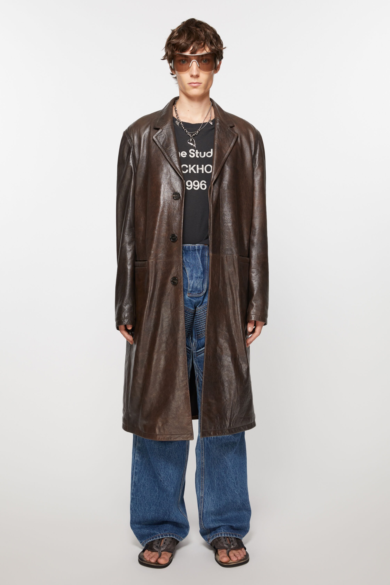Acne Studios Single-breasted Leather Coat In Brown