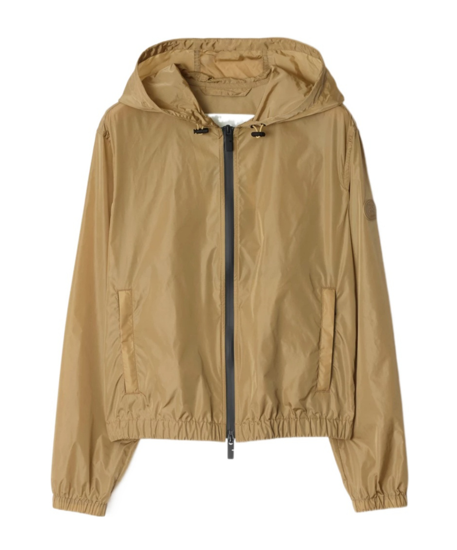 Burberry Logo Printed Hooded Zipped Jacket In Flax