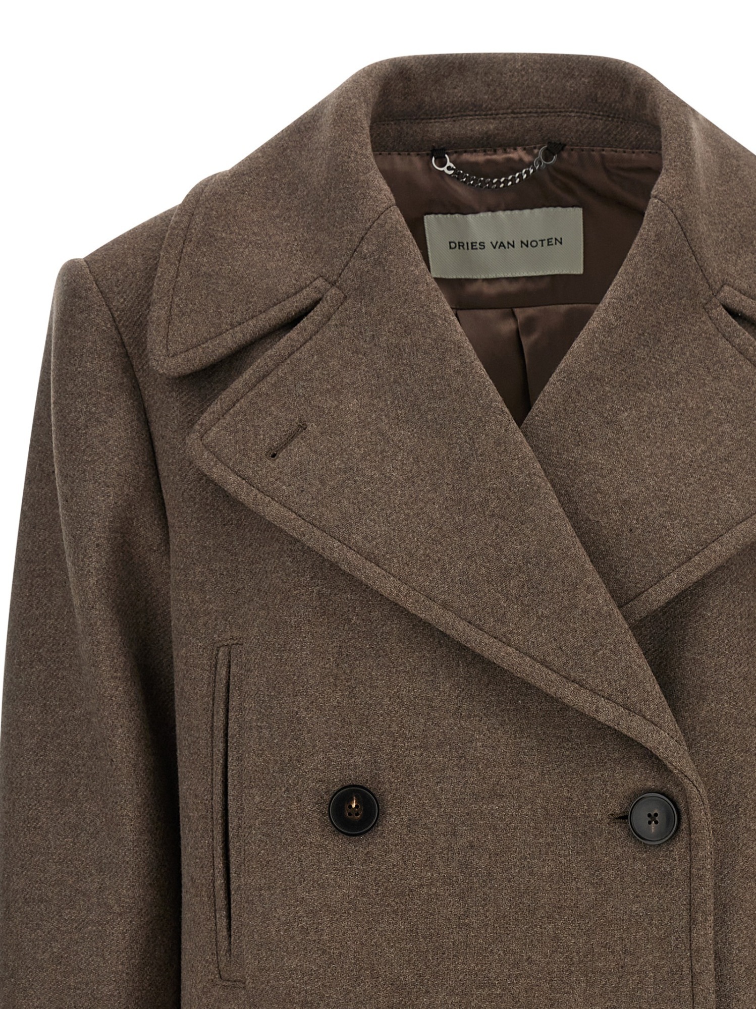 Dries Van Noten Pleated Back Double-breasted Coat With Lapels And Pockets In Brown
