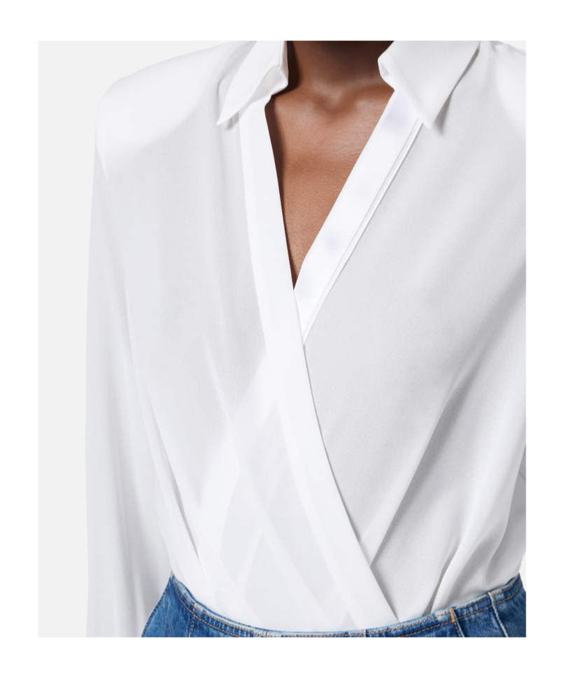 Elisabetta Franchi White Georgette Body Shirt With Cufflinks In White