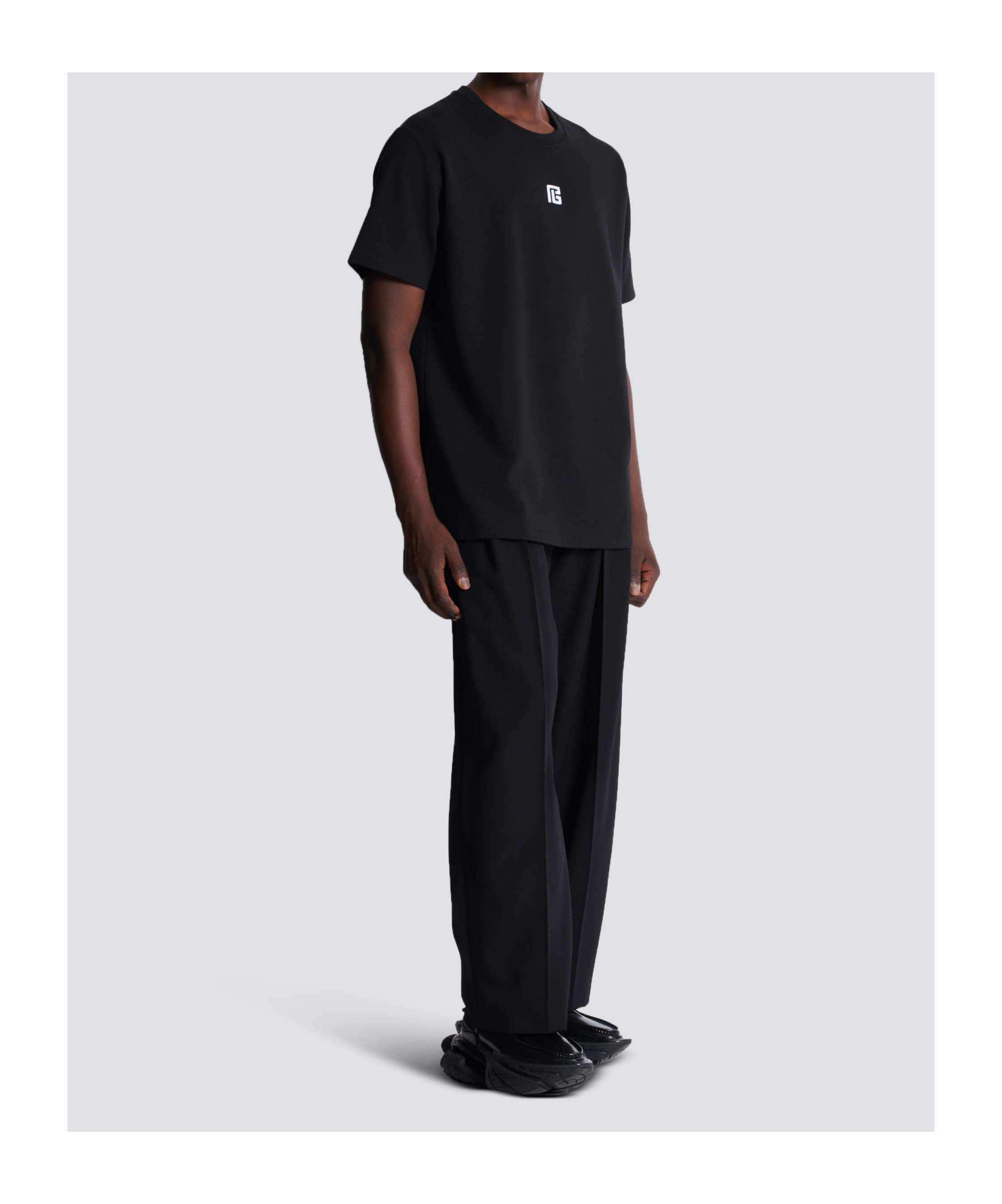 Balmain Black Crewneck T-shirt With Logo Print On The Front In Cotton Man In Black