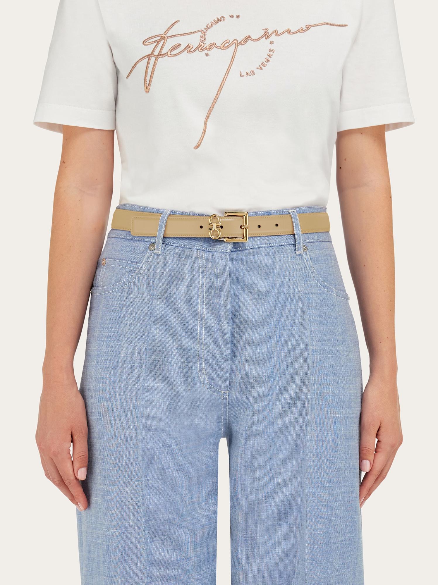 Ferragamo Double Gancini Buckle-fastened Belt In Gold