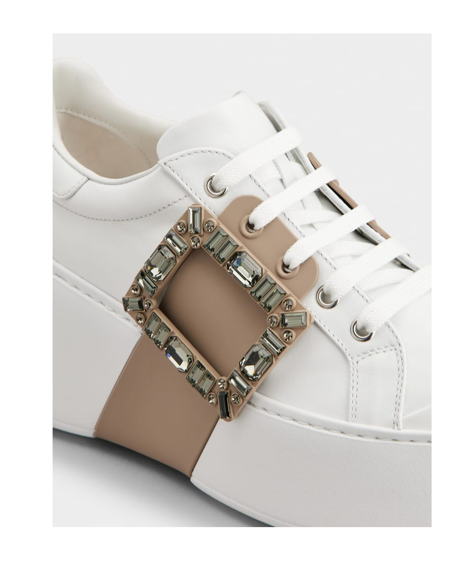 Roger Vivier Viv Skate Crystal Embellished Platform Sneaker In White