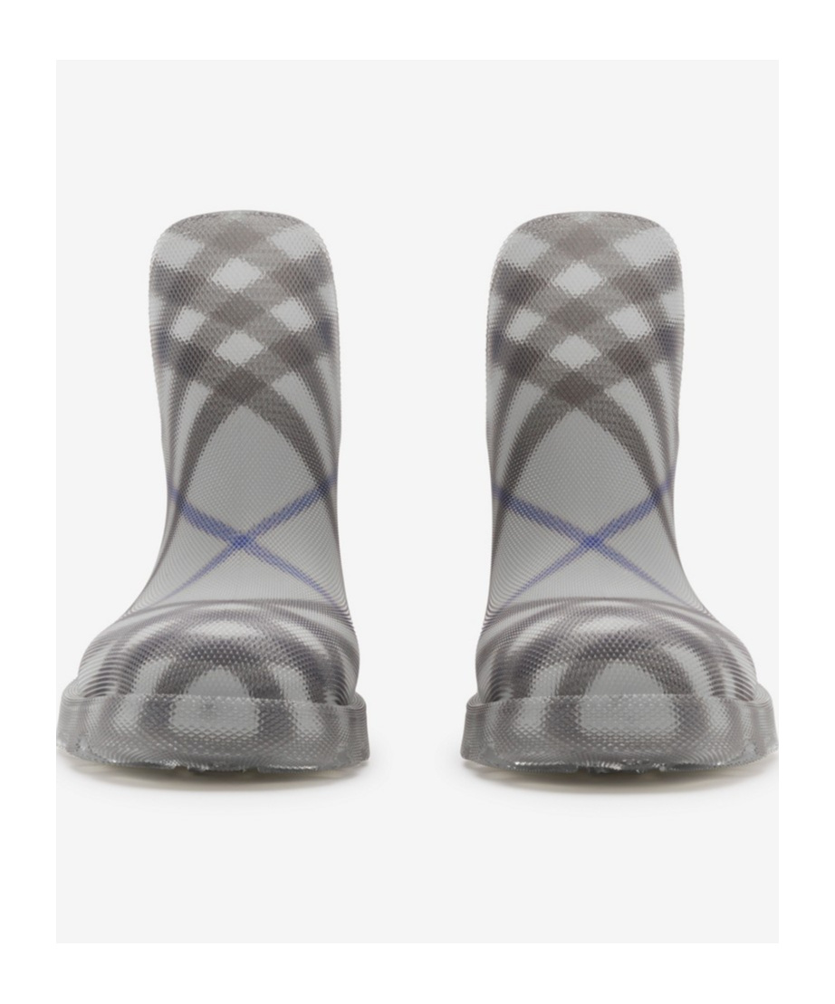 Burberry Gray Check Rubber Marsh Low Rain Boots In Gray