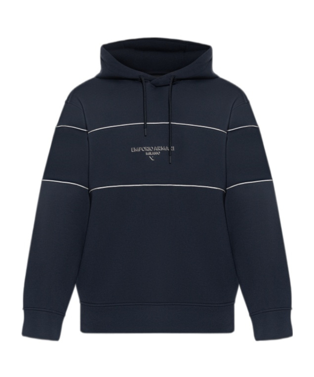 Emporio Armani Double-jersey Hooded Sweatshirt With 3d-effect Logo In Blue