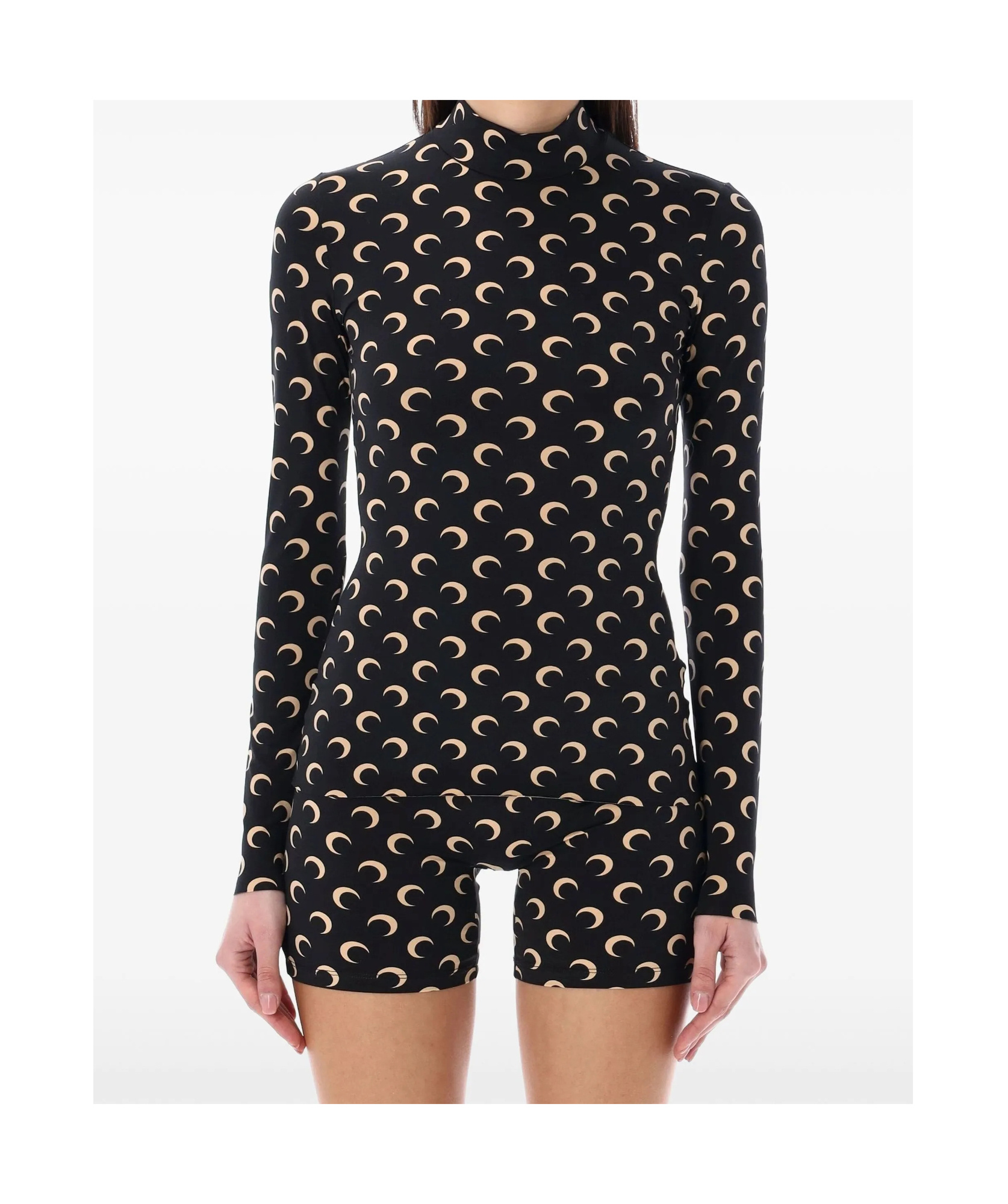 Marine Serre Long Sleeve Turtleneck Printed Blouse In Black