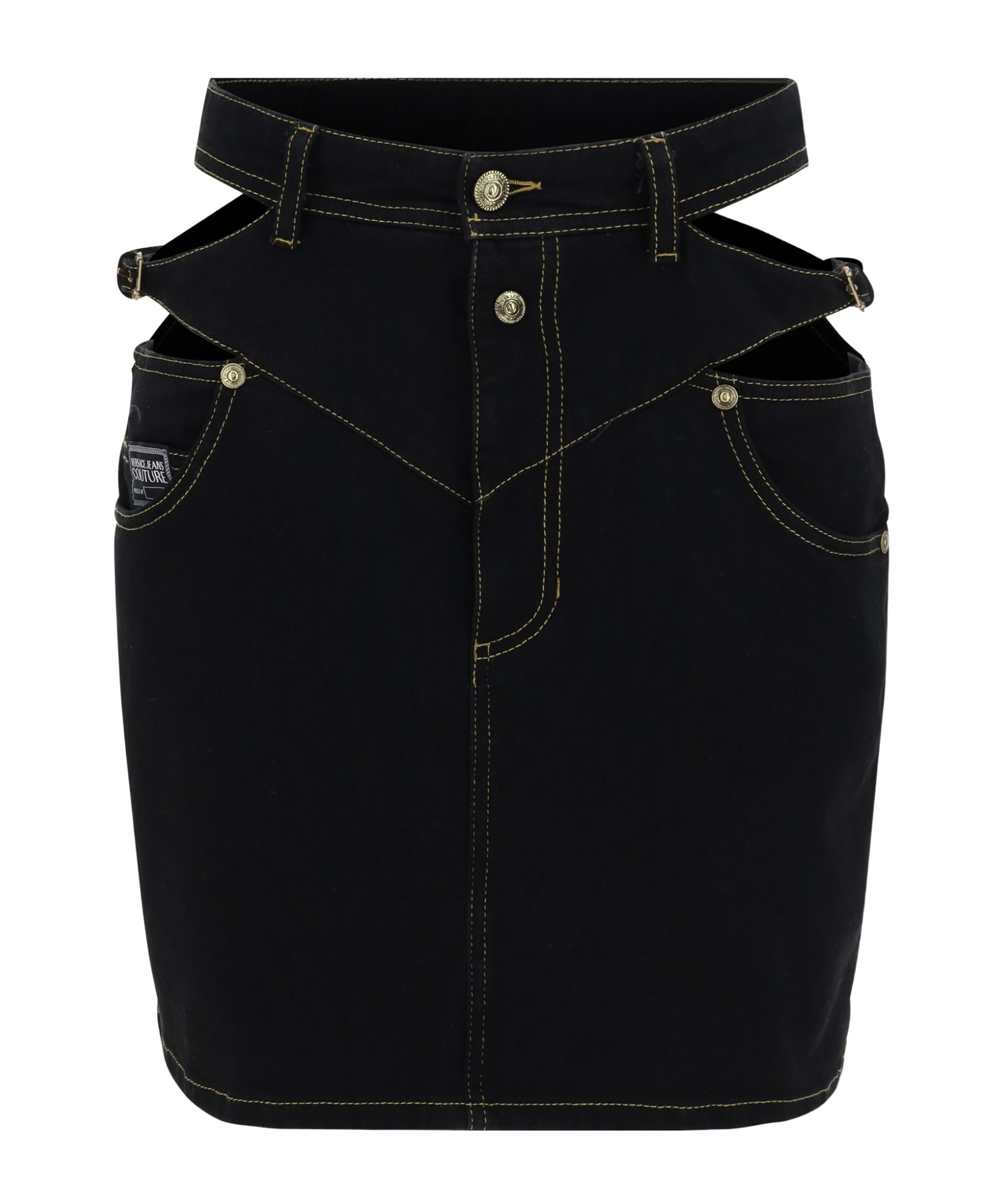 Shop Versace Jeans Hollow Denim Skirt In Black