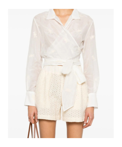 Mazzarelli Camicia Bianca In Seta E Cotone Con Ricami In White
