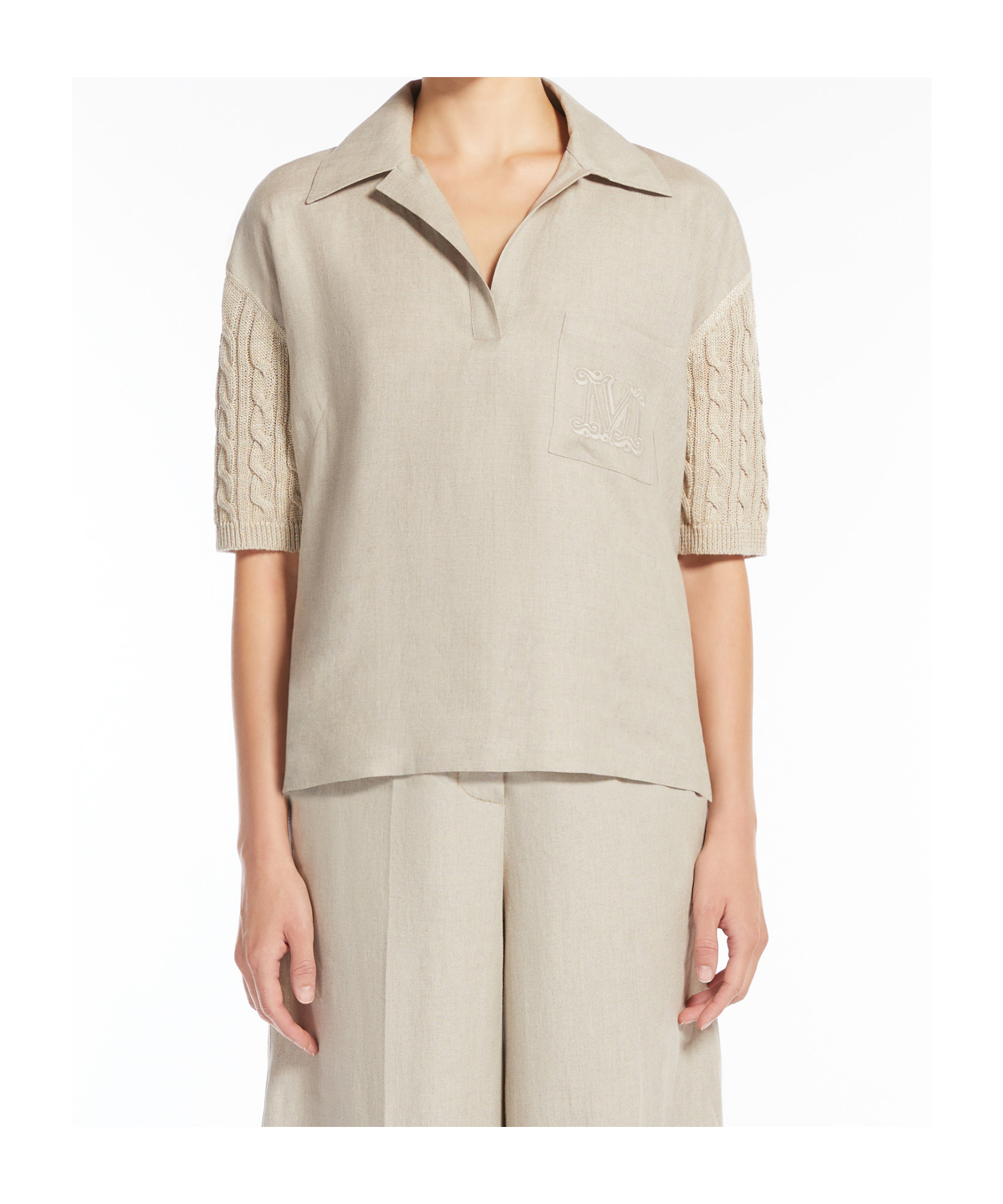 Shop Max Mara Linen Polo Jumper In Nude