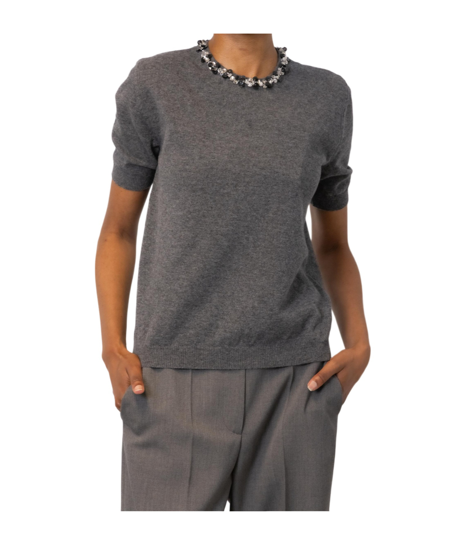 Valentino Wool Knit Sweater With Embroidered Neckline In Black