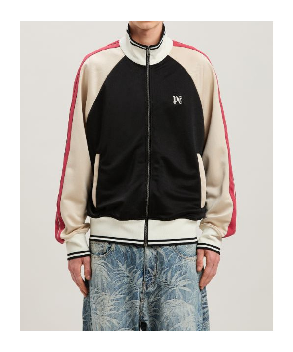 Palm Angels Monogram Embroidered High Neck Track Jacket In Black