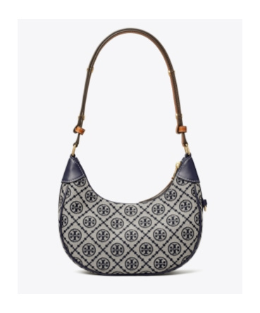 Tory Burch T-monogram Jacquard Crescent Shoulder Bag In Gray