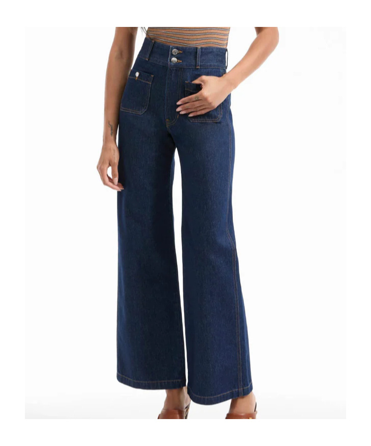 Veronica Beard Taylor Patch-pocket Wide-leg Jean In Indigo Rinse In Blue