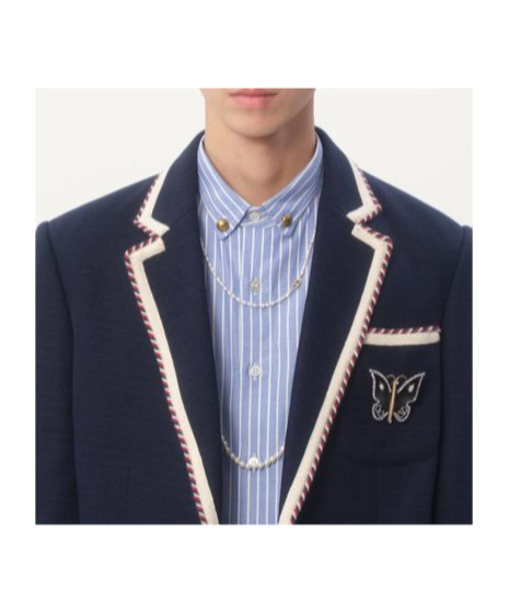 Valentino Blue Jersey Blazer With Torchon Piping In Black