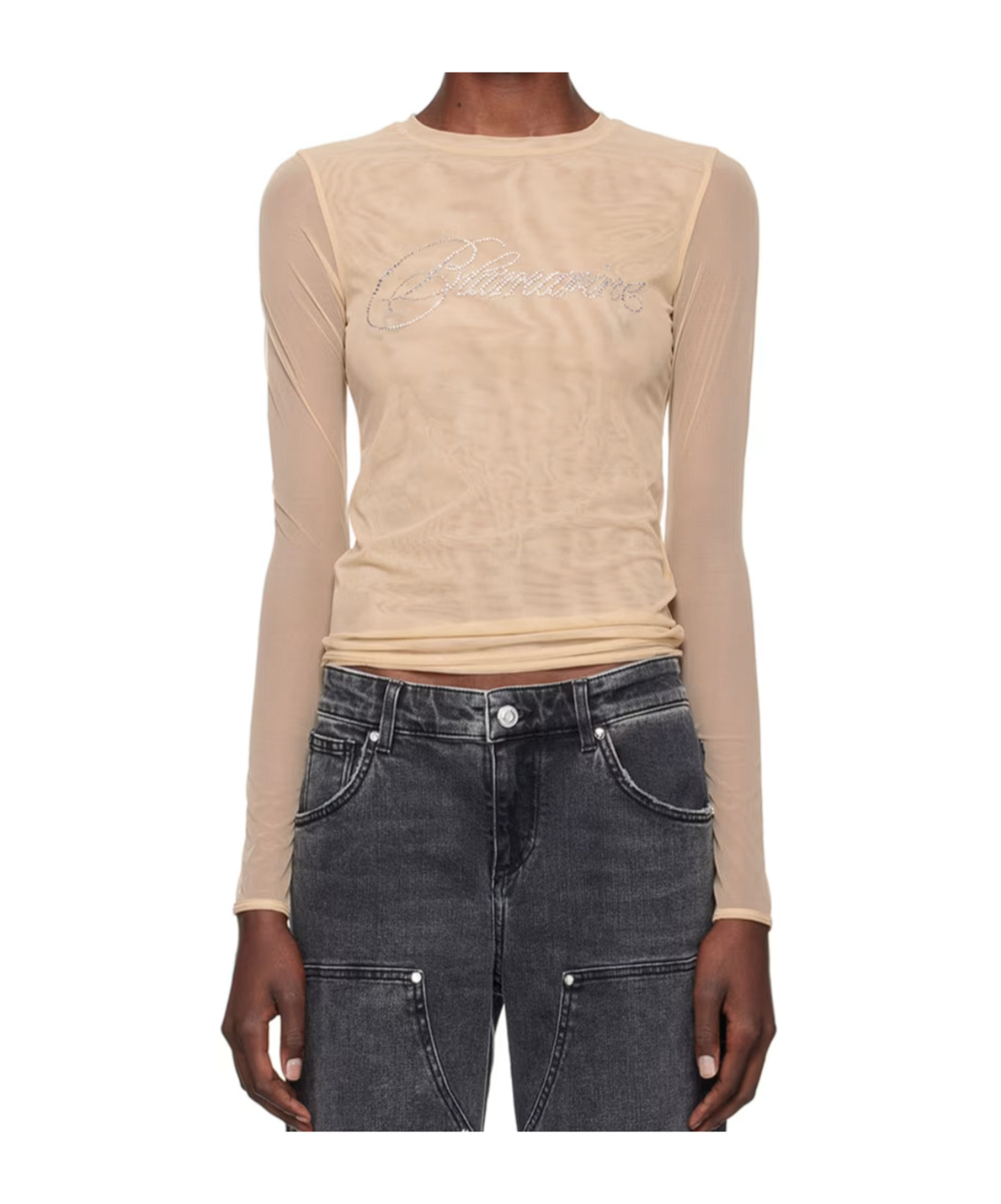 Blumarine Long-sleeved Elastic T-shirt In Nude