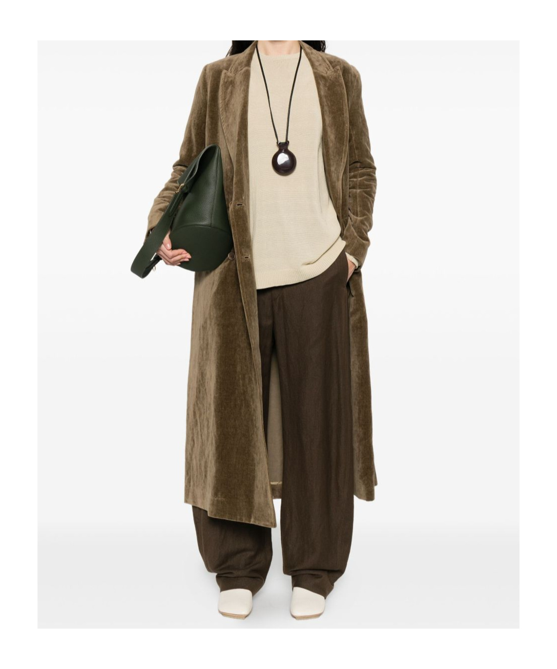Uma Wang Velvet Texture Camelot Coat With Peak Lapels In Green