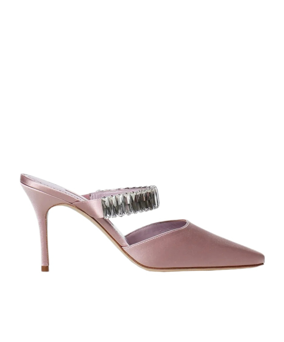 Manolo Blahnik Embellished Pointed-toe Mules In Pink
