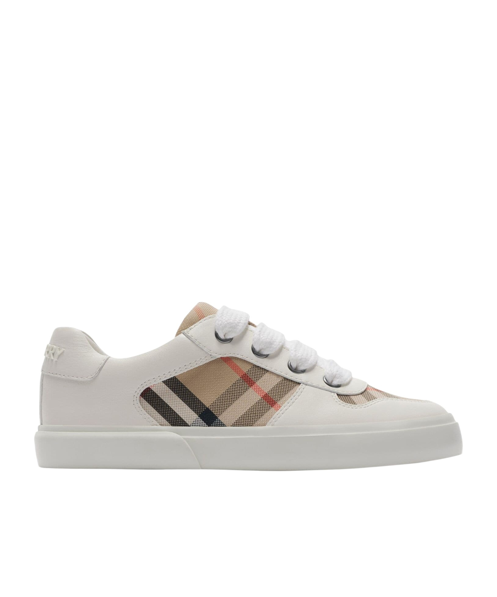 Burberry Leather & Cotton Strap Sneakers In Gray