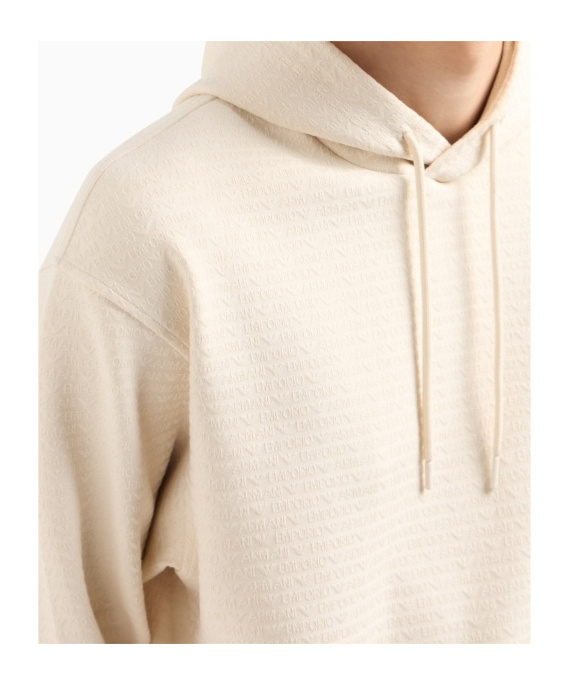 Emporio Armani Asv Jersey-lyocell Blend Hooded Sweatshirt With All-over Lettering In White