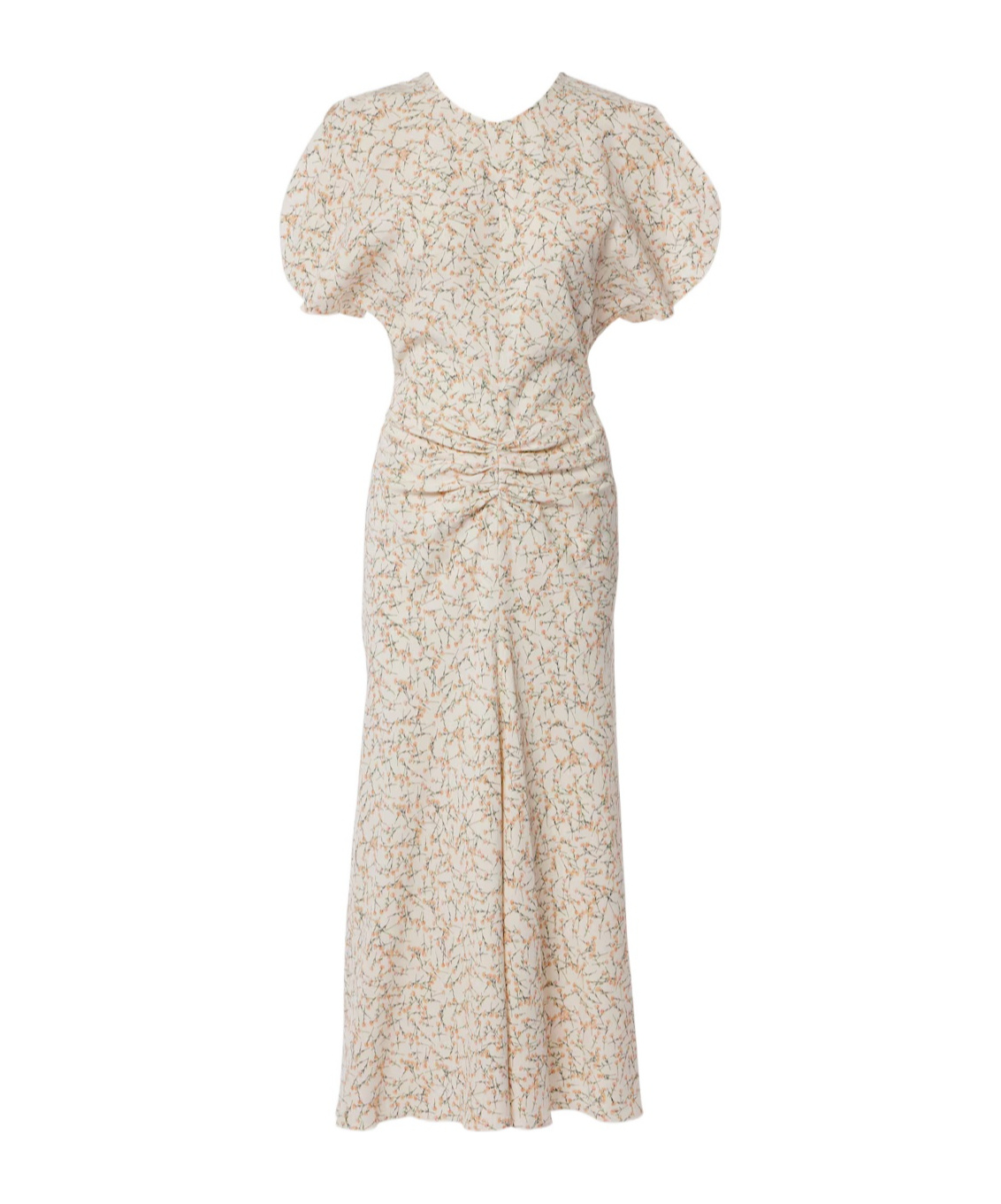 Victoria Beckham Floral Gathered Midi Dress In White