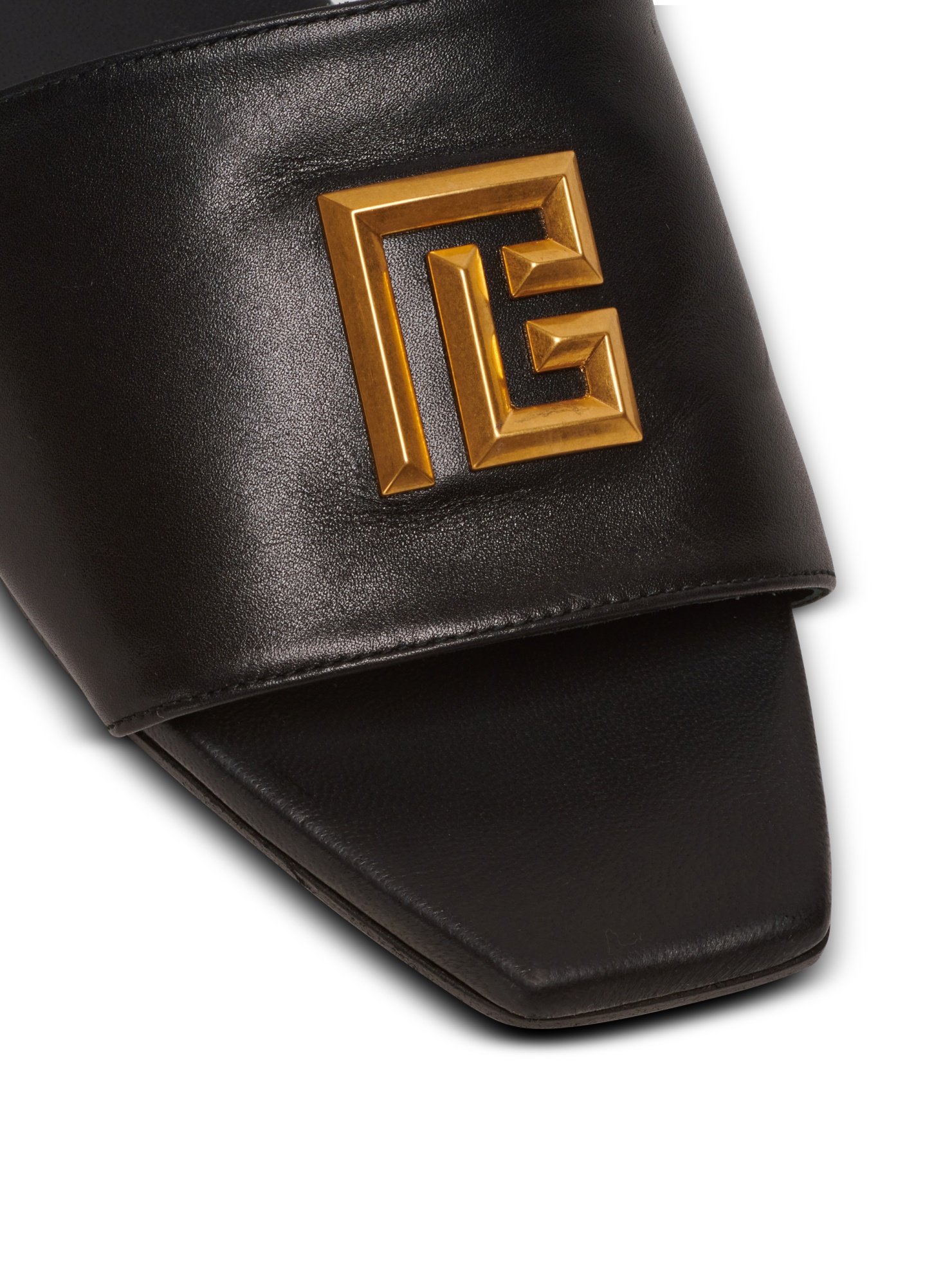 Balmain Dafne Logo-plaque Leather Slides In Black