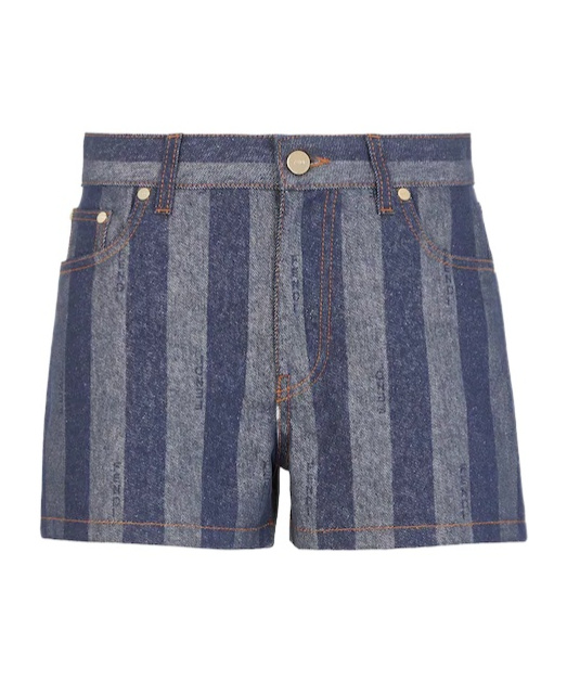 Fendi Pequin Striped Denim Shorts In Gray
